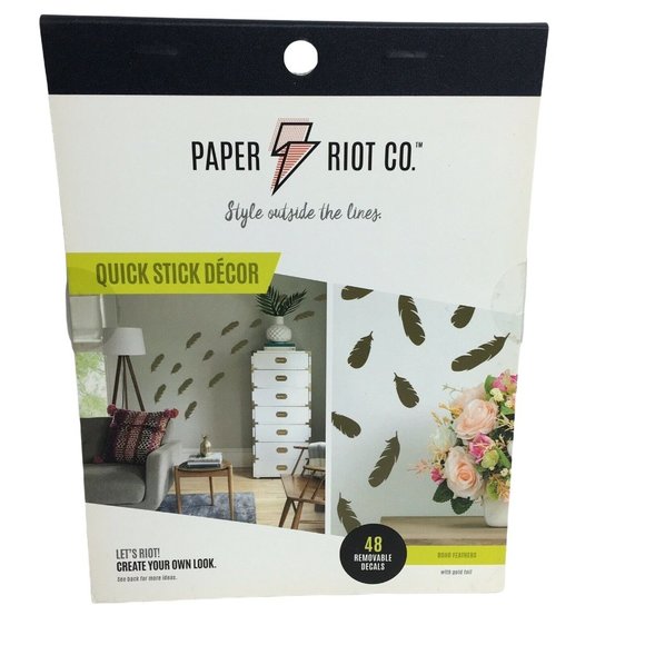 Paper Riot Co. Removable Decals Boho Feathers Quick Stick 48 Decal Stickers New - Picture 1 of 12